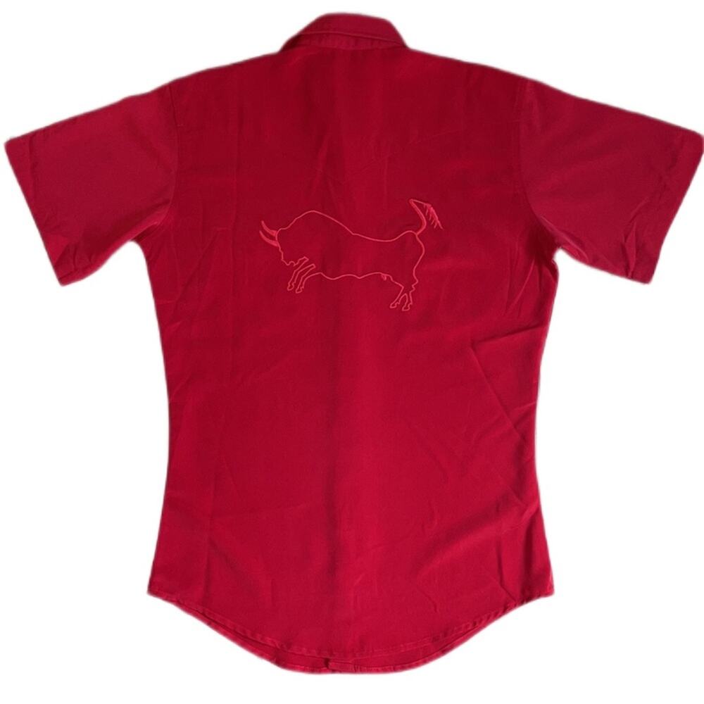 Wrangler Vintage Bull Embroidered Red Pearl Snap‎ Rodeo Shirt INvL4